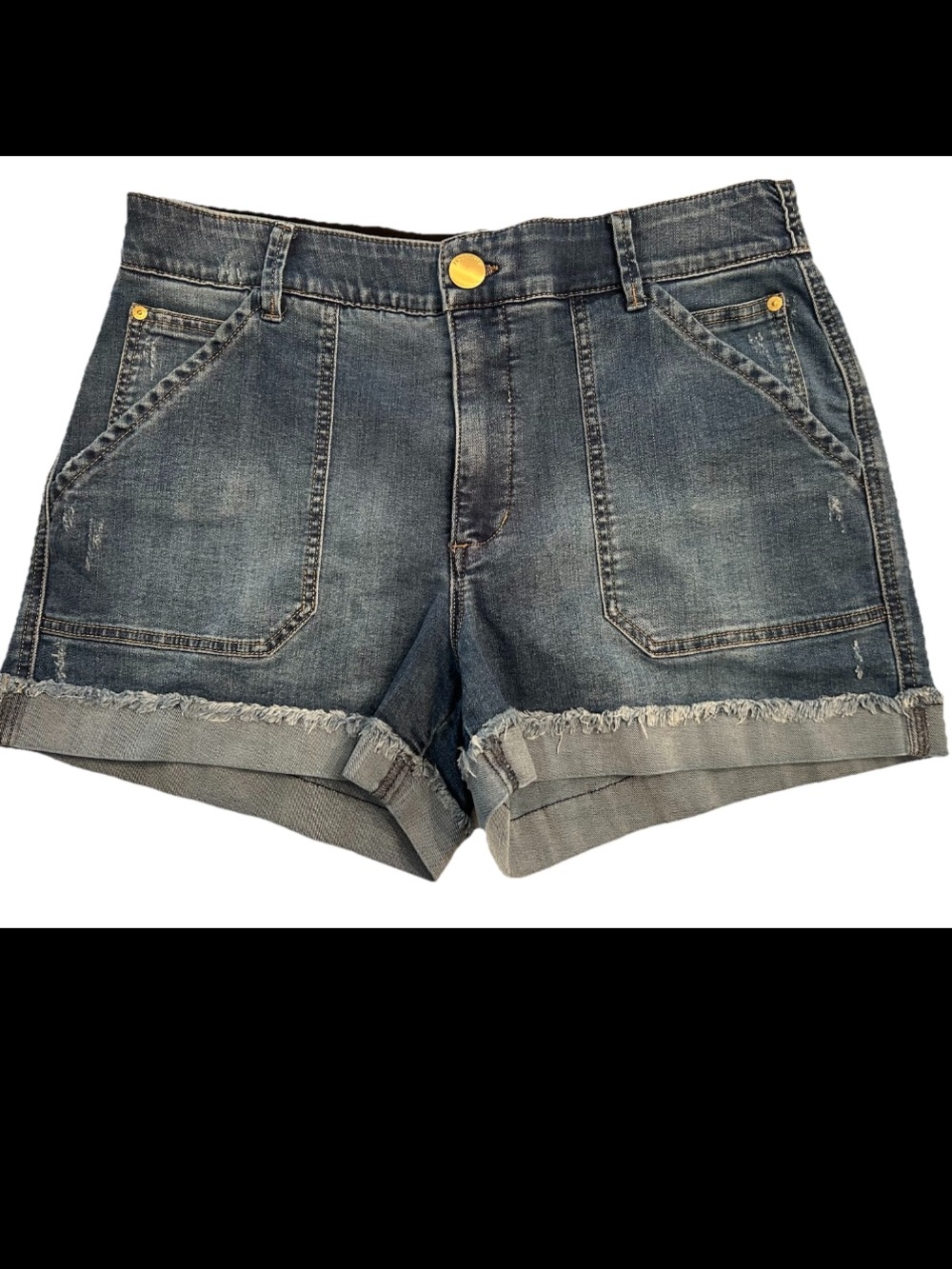 Democracy "Ab" Solution Denim Cuffed Shorts Women Sz 16P Blue Elastic Waistband